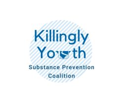 A logo with a white and pale blue background, with Killingly Youth Substance Prevention Coalition